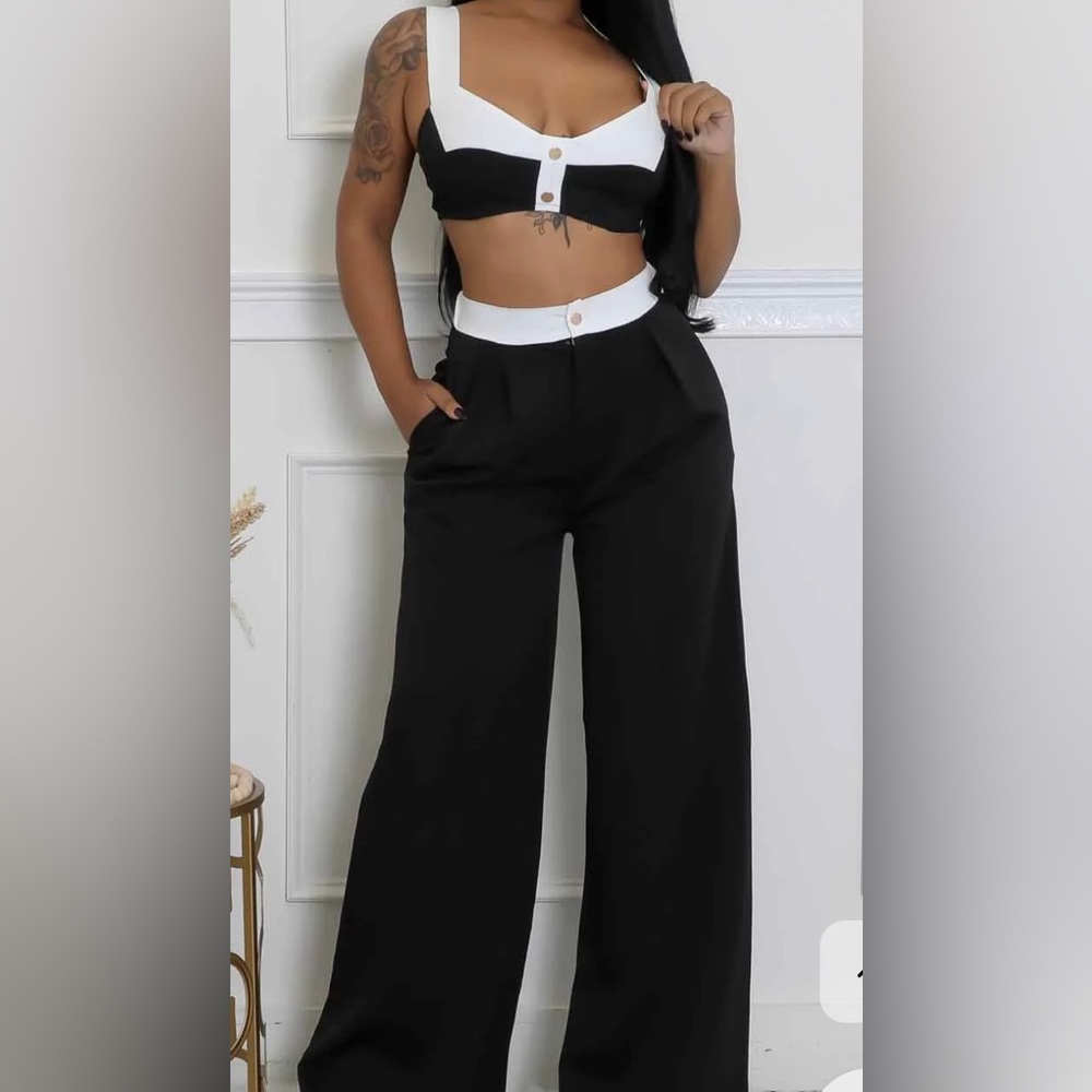 Elegant Black and White Women's Wide-Leg Pants